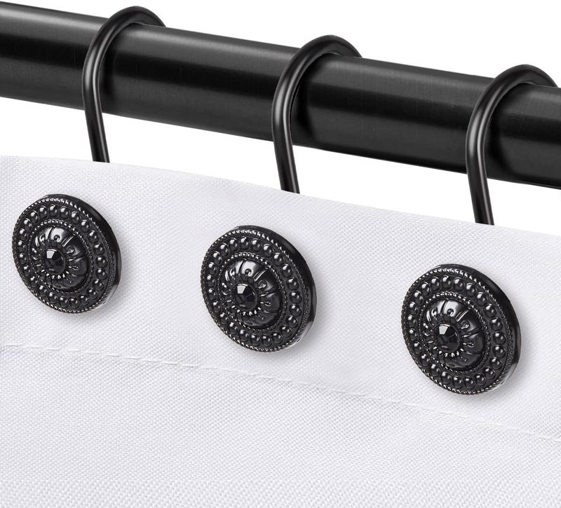 iToplin Black Shower Curtain Hooks, Rust Proof Decorative Shower Curtain Rings for Bathroom, Shower Curtain Hooks for Shower Liner, 12Pcs - Image 1